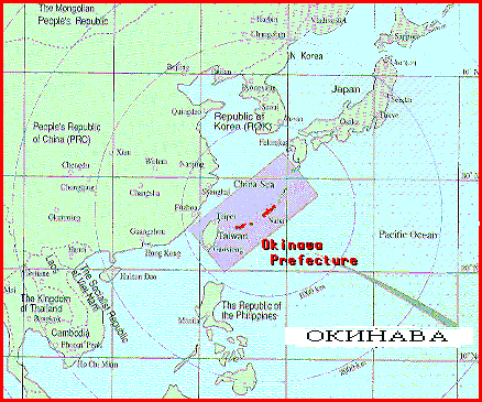 Окинава на карте Восточной Азии